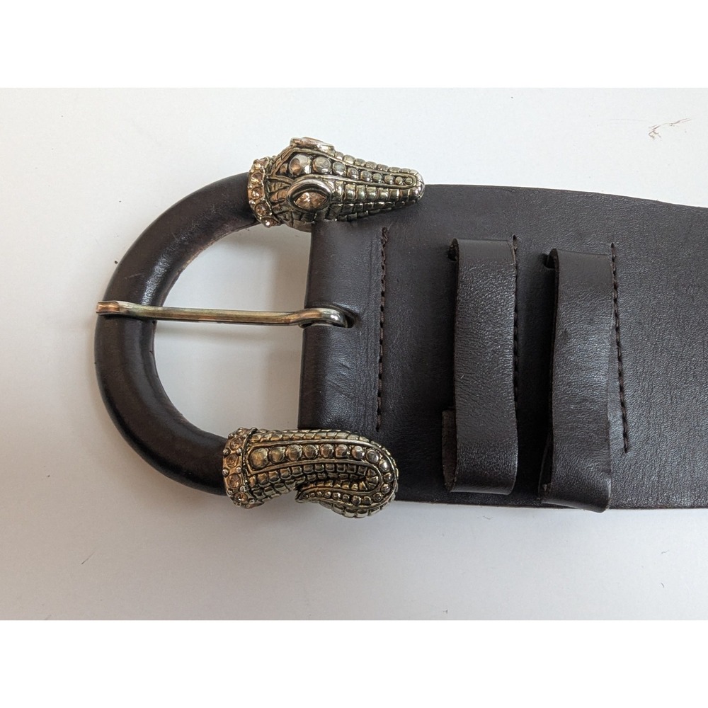 WCM NY Snake Head Tail Belt Wide Genuine Leather Sz M Brown Embelished - Picture 3 of 8
